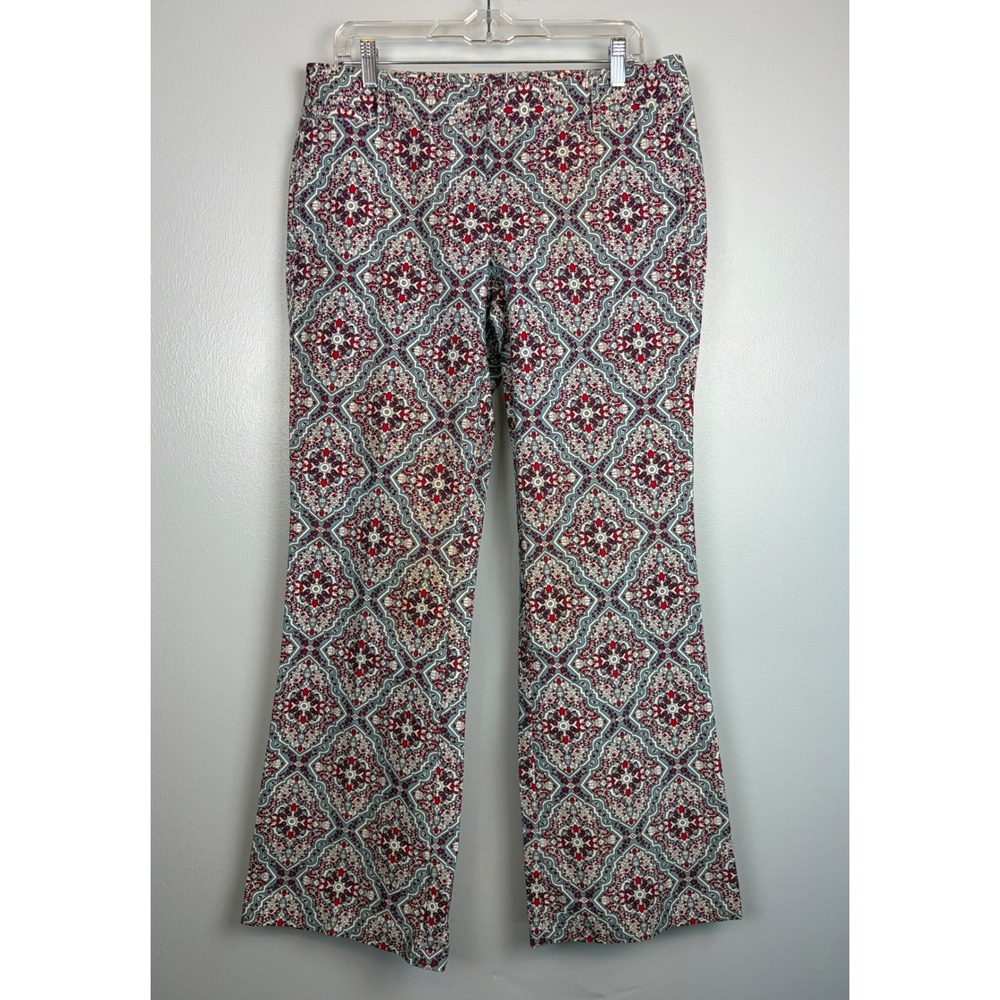 NWOT J Crew City‎ Fit Wide Leg Pants Size 10 Blue Red Geometric Medallion Cotton